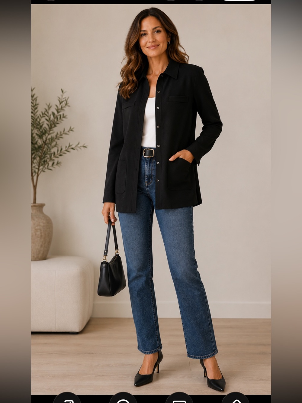 Dana Buchman Black Longline Button-Front Jacket